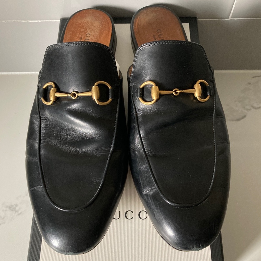 Gucci Betis Glamour Horsebit Loafer Slides, Nero Black Leather 40, Gently Worn